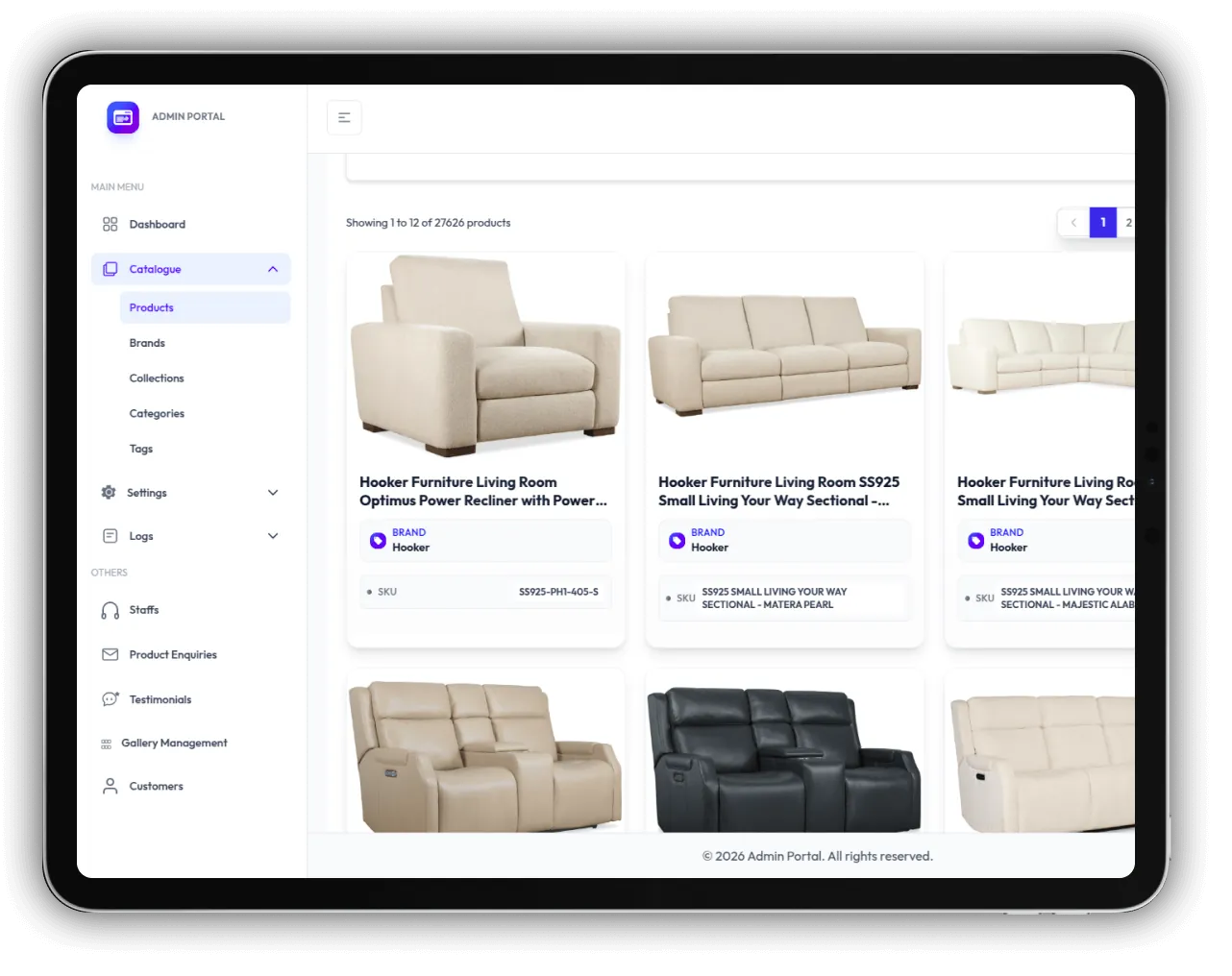 Mercato admin portal product catalogue on a tablet