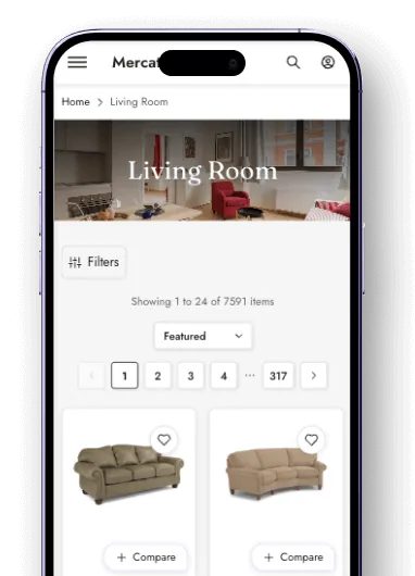 Mercato storefront living room listing on a phone